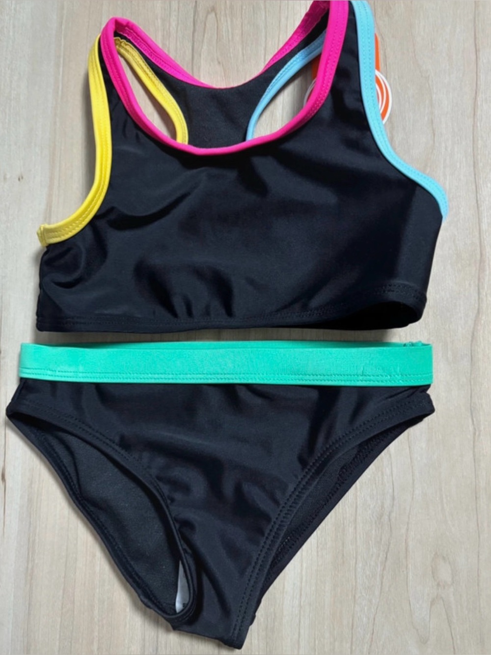 wonder nation Black Bikini with Neon Pink, Yellow, Aqua, and Mint Trim